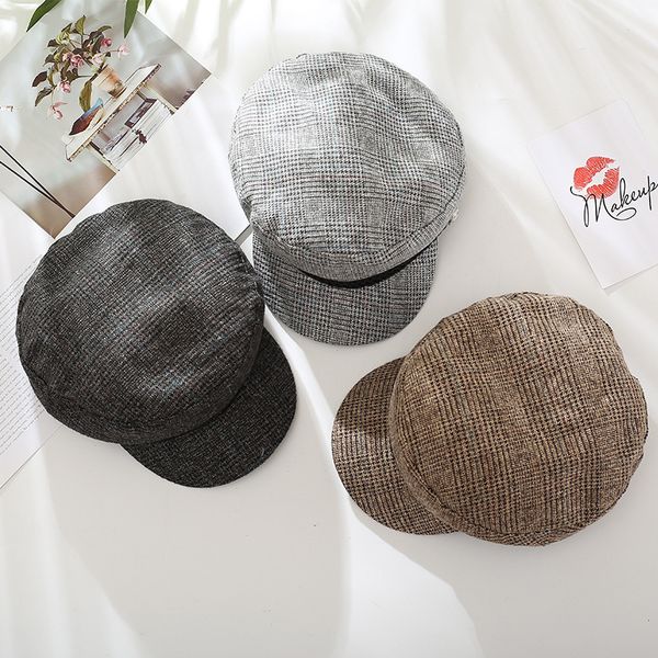 

winter hat women cap beret hat girl french beret women's winter berets beanie vintage warm solid color plain cap, Blue;gray