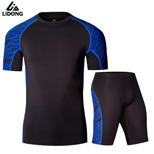 

sports compression running sets men's gym clothes quick dry fitness workout jogging suits basketball football bottom tracksuits, Black;blue