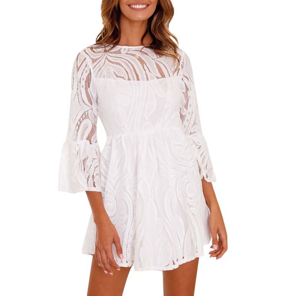 

dress womens lace backless party mini dress bandage dresses feitong fashion solid o-neck empire elegant new arrival, Black;gray