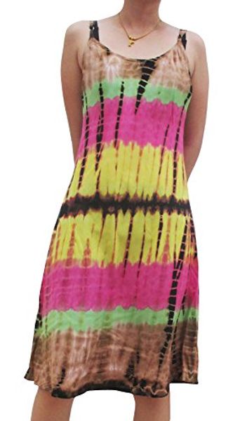 

raan pah muang tie dye summer viscose rayon dress fitting angled hem spaghetti strap, Black;gray