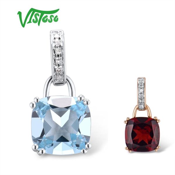 

vistoso gold pendant for women genuine 14k 585 white gold radiant sky blue z sparkling diamond pendant delicate fine jewelry, Silver