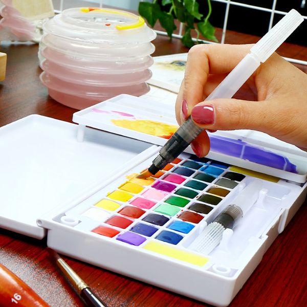 

36 colors art solid pigment professional box with paintbrush portable set portable colored pencils for drawing paint watercolors