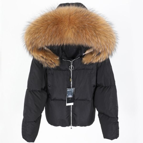 

2018 new fashion loose natural raccoon fur collar down jacket female coat park jacket, Black