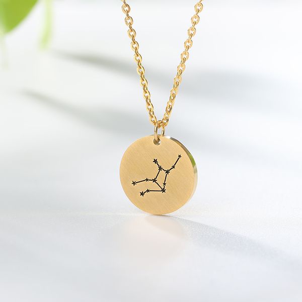

stainless steel link chain constellation pendant necklace rose gold zodiac jewelry pisces scorpio capricornus choker necklace, Silver