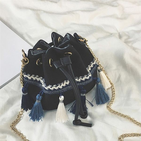 

новый 2020 мода женщина национальной кисточка бич посыльной сумка сумка lady вязание кулиска small shoulder