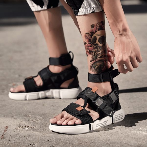

fashion summer men shoes gladiator sandals open toe platform beach sandals boots rome style black gray canvas drop ship