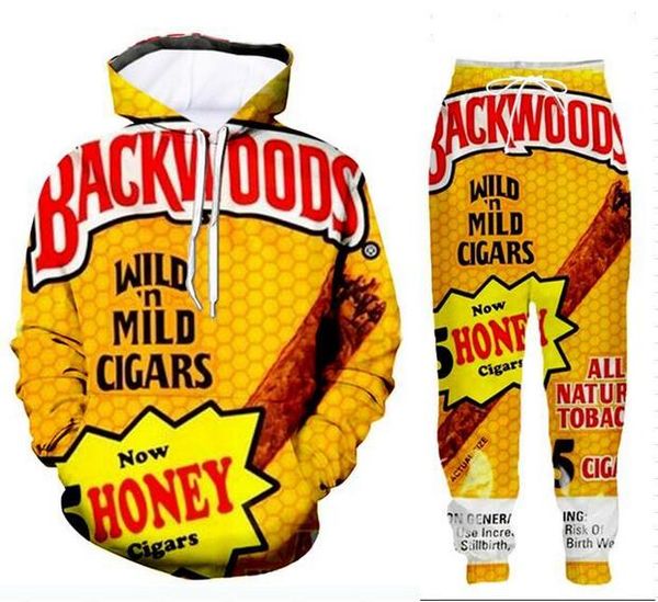 

new men/womens backwoods honey berry blunts funny 3d print fashion tracksuits hip hop pants + hoodies tz04, Gray