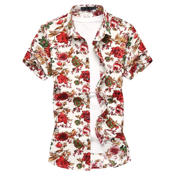 

summer mens short sleeve beach hawaiian shirts cotton casual floral shirts new mens clothing fashion size 6xl, White;black