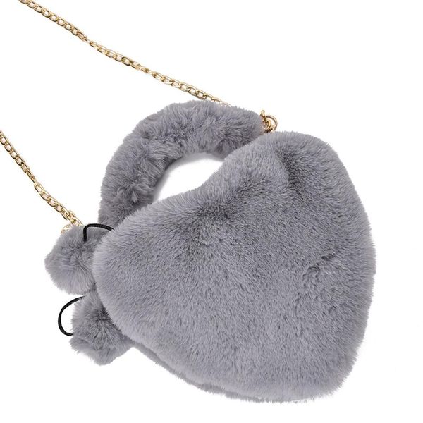 

women's heart-shaped plush shoulder pack pompom pendent messenger bag simple small handbag crossbody bags chain shoulder bag /e