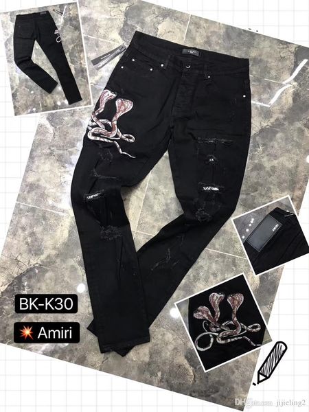 

2020 новый дизайнер моды мужского cobra и украшение отверстия джинсы ~ us size 29 - 40 ~ высокого качества мужчины на дизайнерских джинсах, Blue