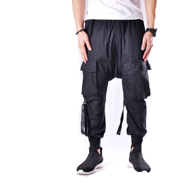 

27-44 new 2018 men's clohting fashion personality hiphop cotton linen harem pants jogger pants overalls plus size costumes, Black