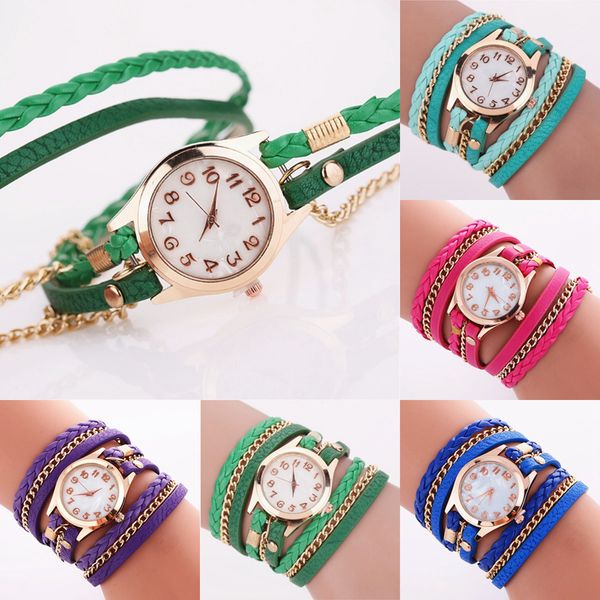 

braided bracelet watch vintage braided weave wrap quartz pu leather wrist watches lady watch clock ljjo7560-4, Slivery;brown