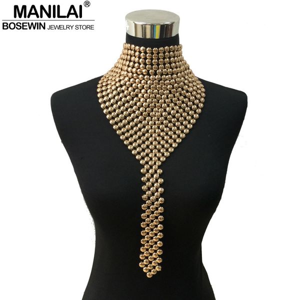 

manilai fashion metal chokers jewelry neck bib collar torques long chain tassels statement necklaces pendants women gift j190625, Silver