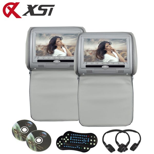 

xst 2pcs 9 inch car headrest monitor mp5 dvd video player digital tft lcd screen with usb/sd/ir/fm/speaker/game remote control