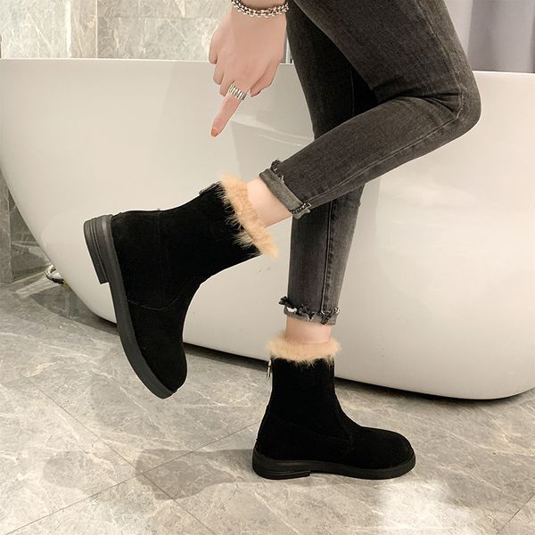 

white mid-calf boots booties woman 2019 low heel australia lace up brand women's shoes round toe winter footwear boots-women sho, Black