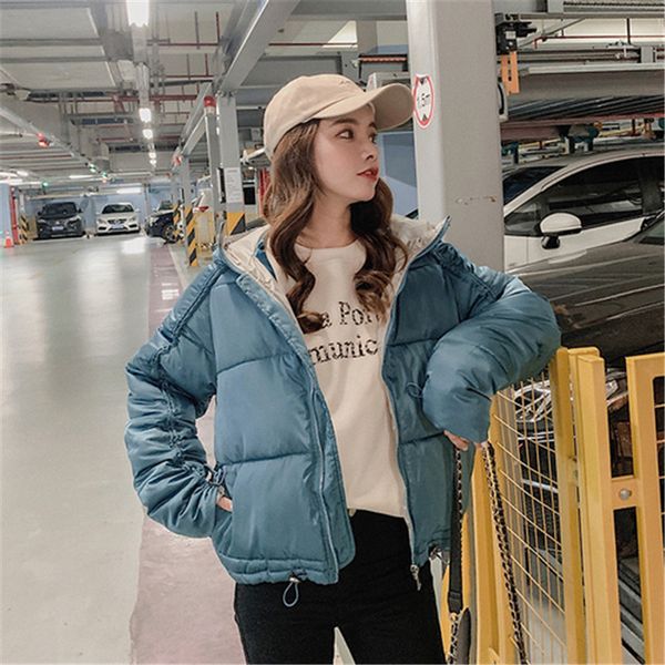 

2019 new solid hooded female women warm winter jacket fashion womens loose outwear parkas for women winter cotton padded coat, Tan;black