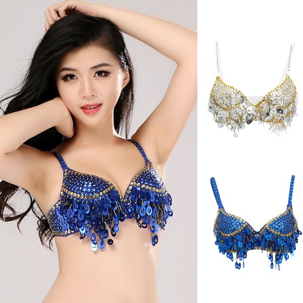 

womens backless sequins belly dance festival clubbing tribal bra fringe tassel top, Black;red