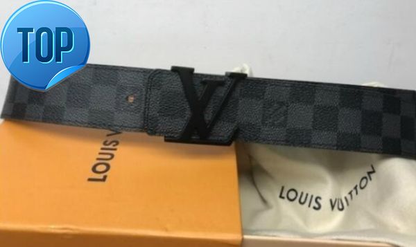 

2019 gift togo epsom leather reversible check men's black and grey check belt with box, Black;brown