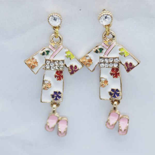 

2019 new japanese kimono girl slippers crystal enamel earrings personality rhinestone jewelry women's fashion creative diy gifts, Silver