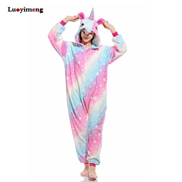

winter pink unicorn pajama sets cartoon sleepwear women pajamas flannel animal stitch panda unicorn pyjama nightwear, Black;red
