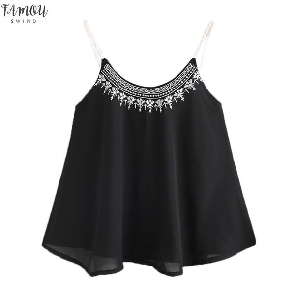 

2020 летние женские милые блузки с низким вырезом без рукавов шифоновая вышитая блузка топ дамы жилет рубашка strappy femininas blusas, White