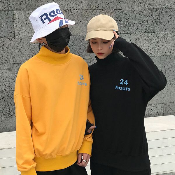

korean fashion solid hoodies pullover men women oversize 5xl long sleeve sweatshirts streetwear 2019 men clothes 24 hours hd52, Black