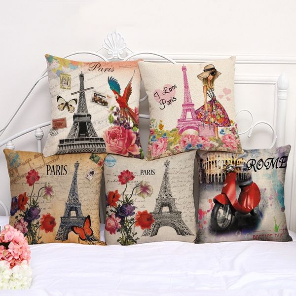 

city sign eiffel tower liberty statue big ben pillow case cushion cover linen cotton throw square pillowcase cover decor 100g