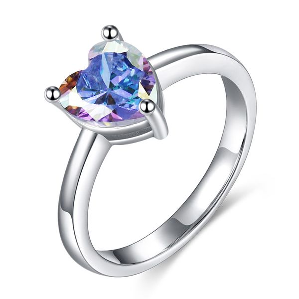 

european women jewelry heart-shaped zircon engagement rings fashion wedding rings for loves romantic couple promise jewelry anel, Silver