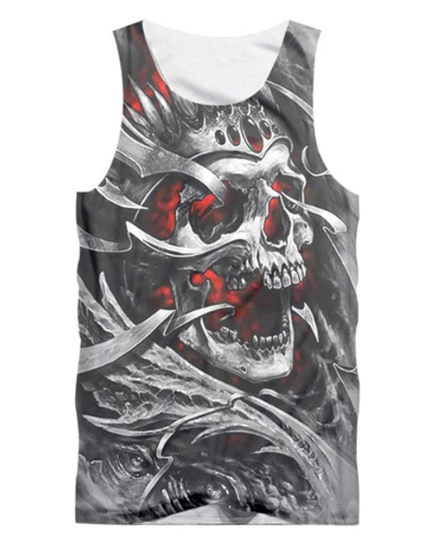 

новые моды красные глаза дьявол череп печатных топы без рукавов выдалбливают o шеи повседневная танк 3d жилет бодибилдинг фитнес спортивные, White