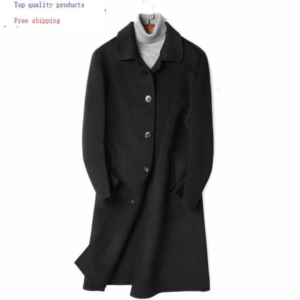 

ayusnue 100% wool coat men double-sided long jacket mens overcoat plus size coats and jackets abrigo hombre lm-181021 kj2248, Black