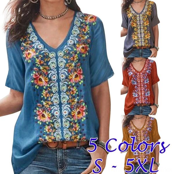 

2019 large size dress clothing wear 2019 printed short-sleeved v-neck large size dress v-neck women's clothing printed short-sleeved, White