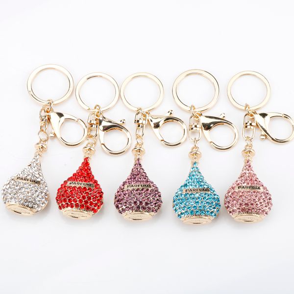 

5 colors rhinestone crystal perfume bottle jewelry waterdrop shape pendant keychain gifts car handbag key holder party gifts, Silver