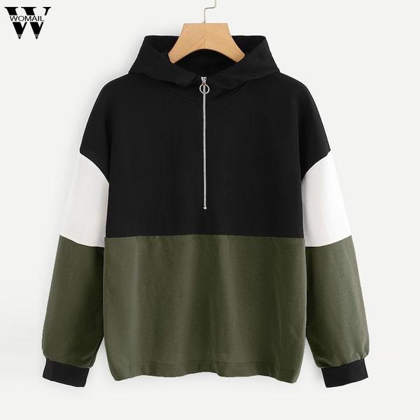 

womail sweatshirts 1pc sweatshirt women zipper hoodie jumper casual long sleeve color block sweatshirt pullover dec17, Black