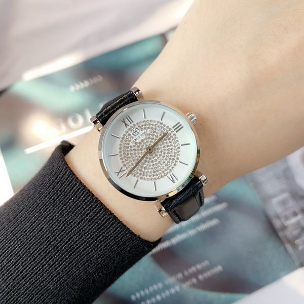 

new fashion luxury lady watch famous woman dress quartz wristwatch leather watch full diamonds popular casual style watch, Slivery;brown