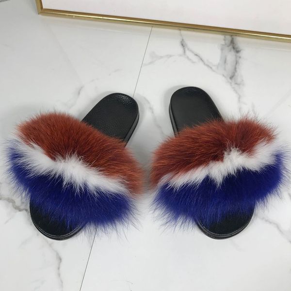 

2020 new summer fashion slippers fur flip flops real fur slippers women indoor comfort furry summer flats, Black