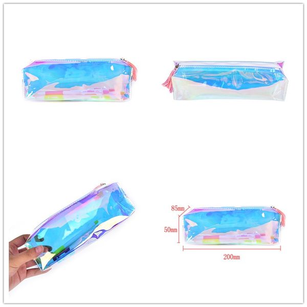 

20*8.5*5 cm large capacity kawaii laser pencilcase transparent reflective pencil case bag chancery school supplies stationery