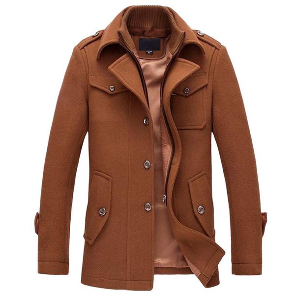 

winter warm men casual jackets wool overcoat slim fit jackets men casual jacket overcoat pea coat plus size m-xxxl coat, Black