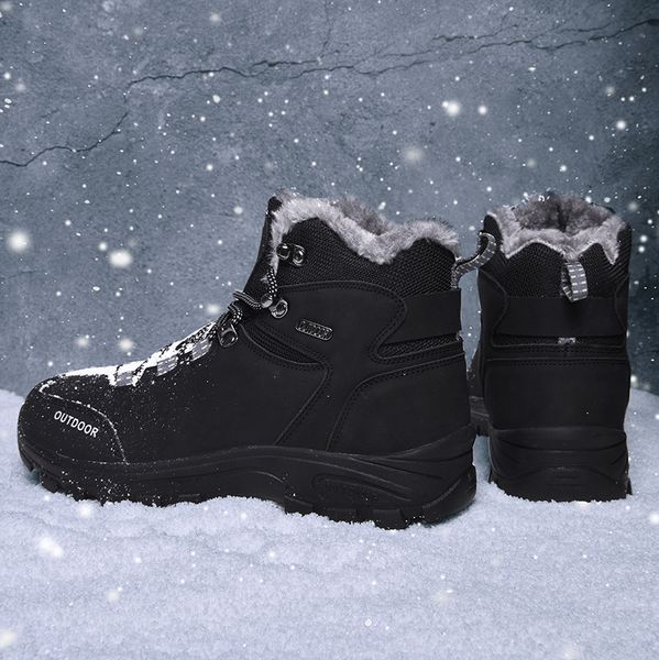 

heinrich outdoor winter men hiking shoes short plush warm boots men high trekking shoes boots for male coturnos masculino, Black