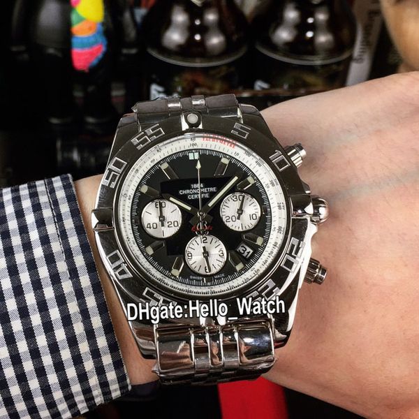 

роскошный новый 44-мм хронограф ab011011.c788 кварцевые мужские часы черный циферблат белый субдиал браслет из нержавеющей стали спортивные, Slivery;brown