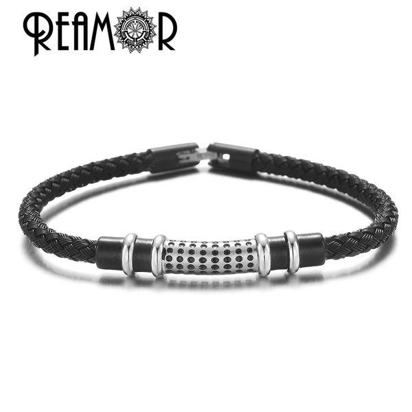 

reamor simple style structural design men bracelets women wave point bead black stainless steel wire rope bracelet jewelry, Golden;silver