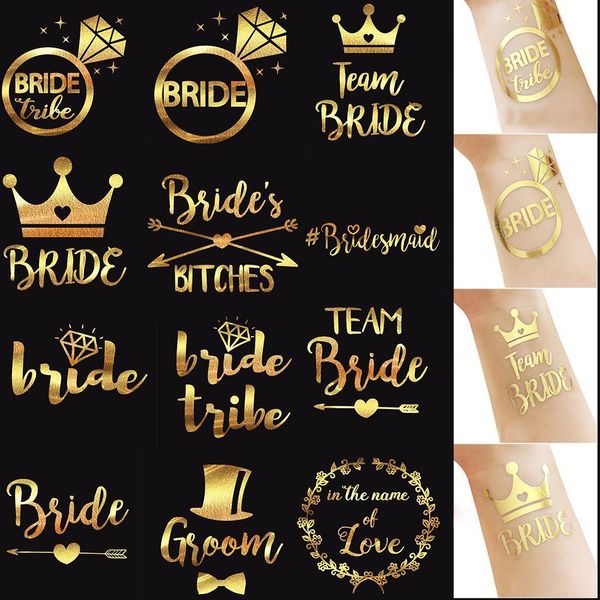 

1 pc fashion waterproof body art gold temporary tattoo arm sticker bachelorette party bridesmaid wedding accessories summer