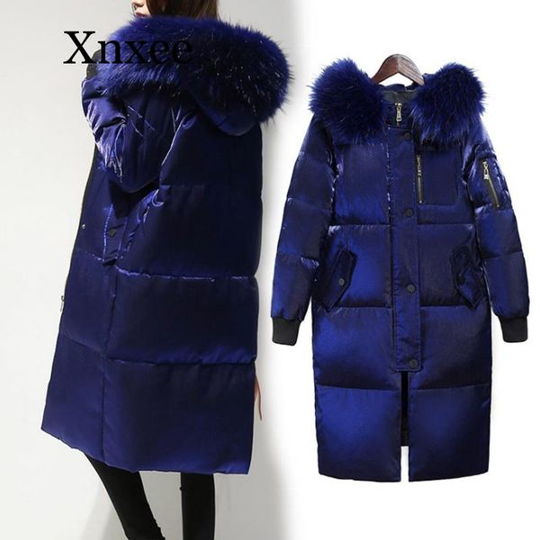 

women's trench coats winter jacket women white duck down big fur collar hooded long velour parkas coat female slim snow outerwear tendy, Tan;black