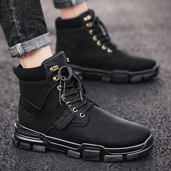 

multi-style martin boots men's high to help the british style casual trend wild boots 2020 new autumn and winter korean retro, Black