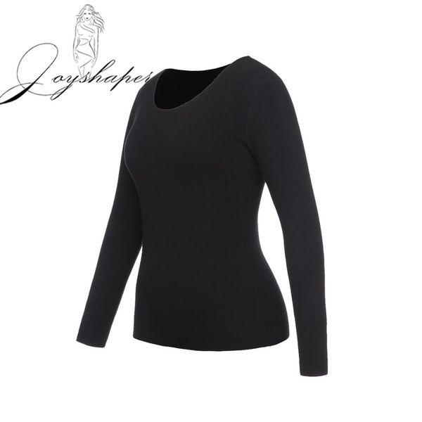 

joyshaper long sleeve base layer shirt scoop neck thermal base shirt thermal underwear for women fleece lined lingerie, Black;white