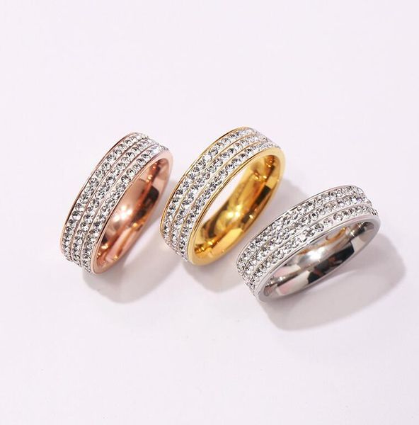 

fashion titanium steel jewelry exquisite shine three rows of white mud drill titanium steel ring three colors, Silver