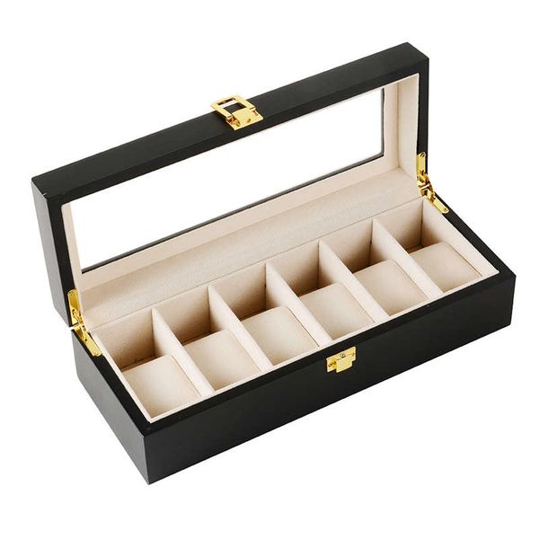 

6 plaid black wooden watch box jewelry display storage storage watch box, Black;blue