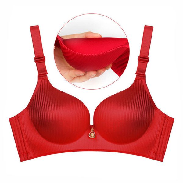 

new products shao nv kuan thick steamed bread cup 8 cm push up bra adjustable underwear seemless non-steel ring bra, Red;black