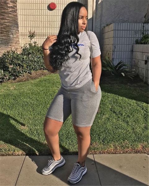 

Women champion letter hort leeve track uit 2019 ummer t hirt hort 2pc et outfit ca ual ummer jogger fa hion port wear a361