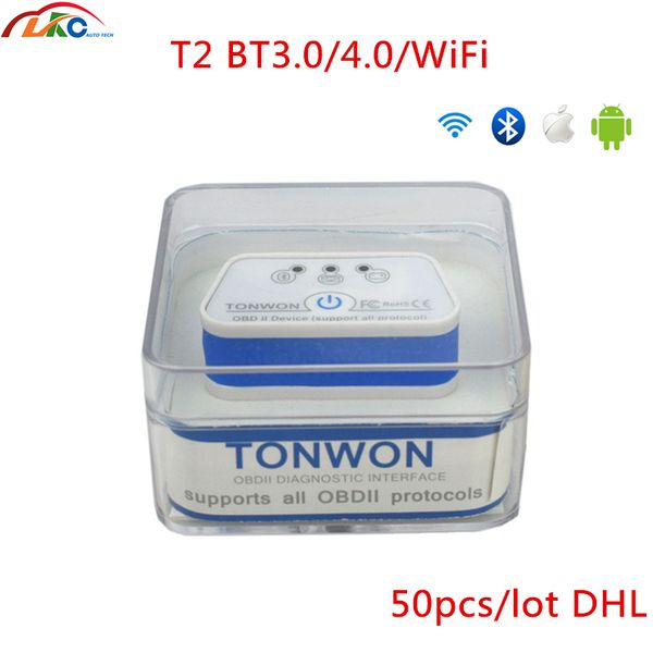 

50 шт. / лот dhl tonwon 3 bt3. 0/4.0 / wifi obdii автомобильный диагностический сканер инструмент считыватель кода obdii устройство инструме