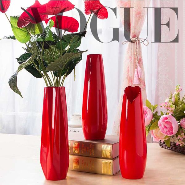 

red color ceramic vase big size red flower porcelain vase modern fashion tablefor wedding decoration europe flower